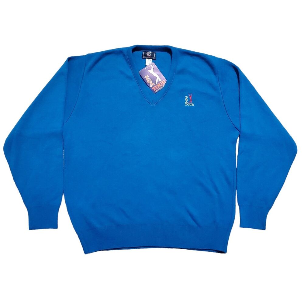 NWT Vintage PGA Tour Golf V-Neck Sweater Embroidered Monogram Size L USA NEW 80s